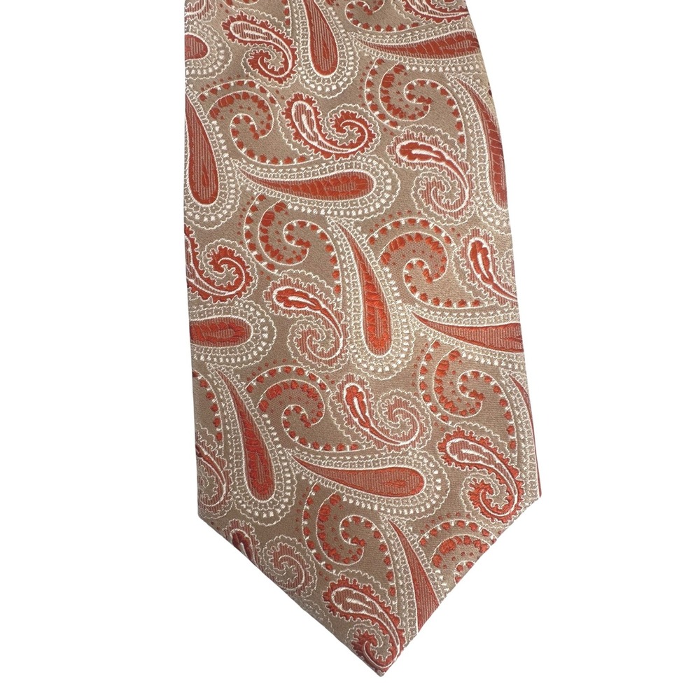 Croft & Barrow Necktie Mens Tie Brown Orange Paisley Silk Formal Business 3.5"